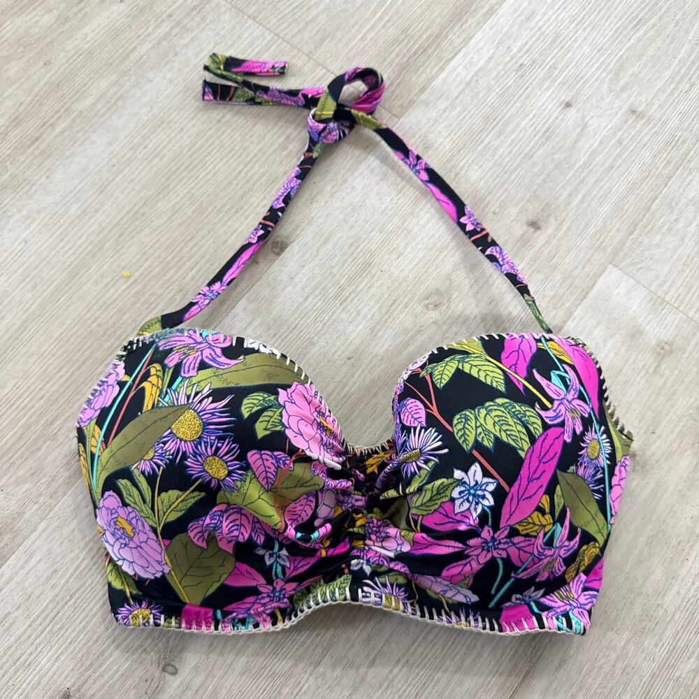 VVictoria's Secret The Getaway Halter Floral Bikini Top Black Push Up Swim 34DDD